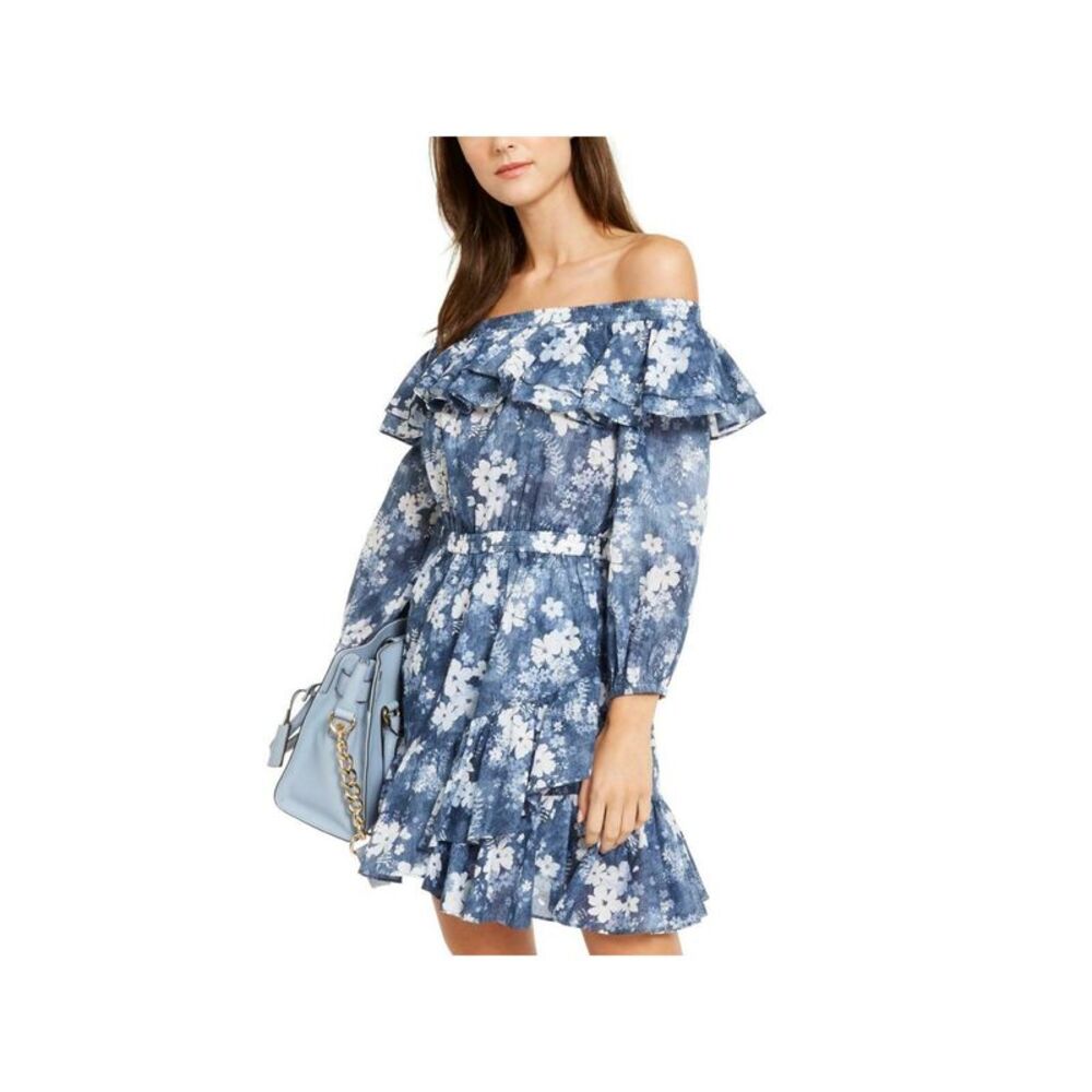 NWT MICHAEL KORS Womens Blue Long Sleeve Above The Knee Fit + Flare Dress XL